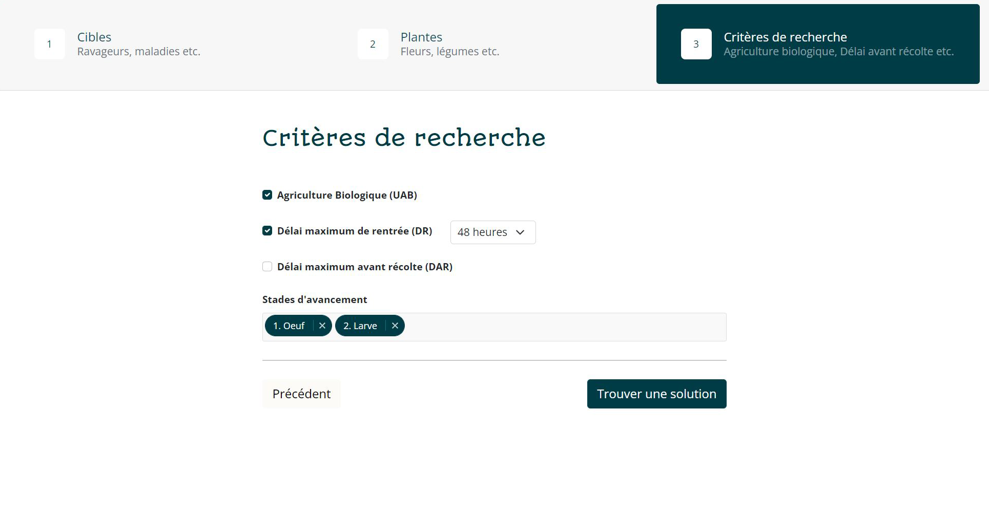 Critères de recherche